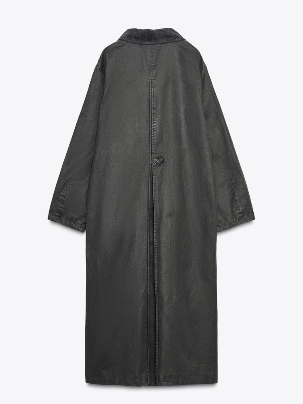 NWOT. Zara Anthracite Grey Waxed-Effect Long Trench Coat. Size M-L. - Picture 10 of 16